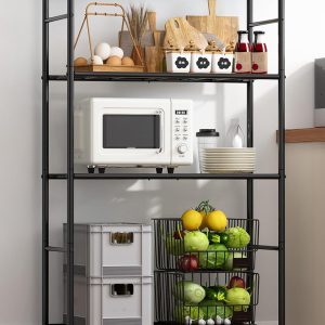 Storage Shelves - 4 Tier Shelf Organizer, Heavy Duty Garage Shelving Unit with Leveling Feet, Stable Metal Shelves Organizer for Pantry, Kitchen and Closet, 33.0" W x 12.6" D x 57.2" H, Black