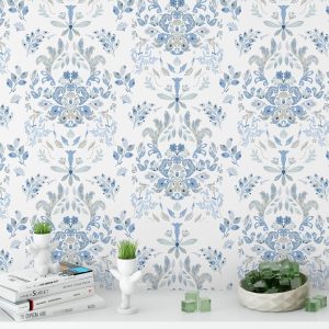 Wallpaper Peel and Stick Wallpaper for Home Decoration Kitchen Blue Wild Flower Removable Vinyl Self Adhesive Shelf Paper & Drawer Liner Roll House, Workshop & Office 17.3" x 394" TH8098-10