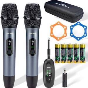 Wireless Microphone Set for Singing, Speeches & Events, 2.4GHz Dual-Mic Receiver, 200ft, Storage Bag Included, Metal Cordless Mic 2 Pack for Karaoke Machines, PA Systems, PartyBox, Gray-Blue